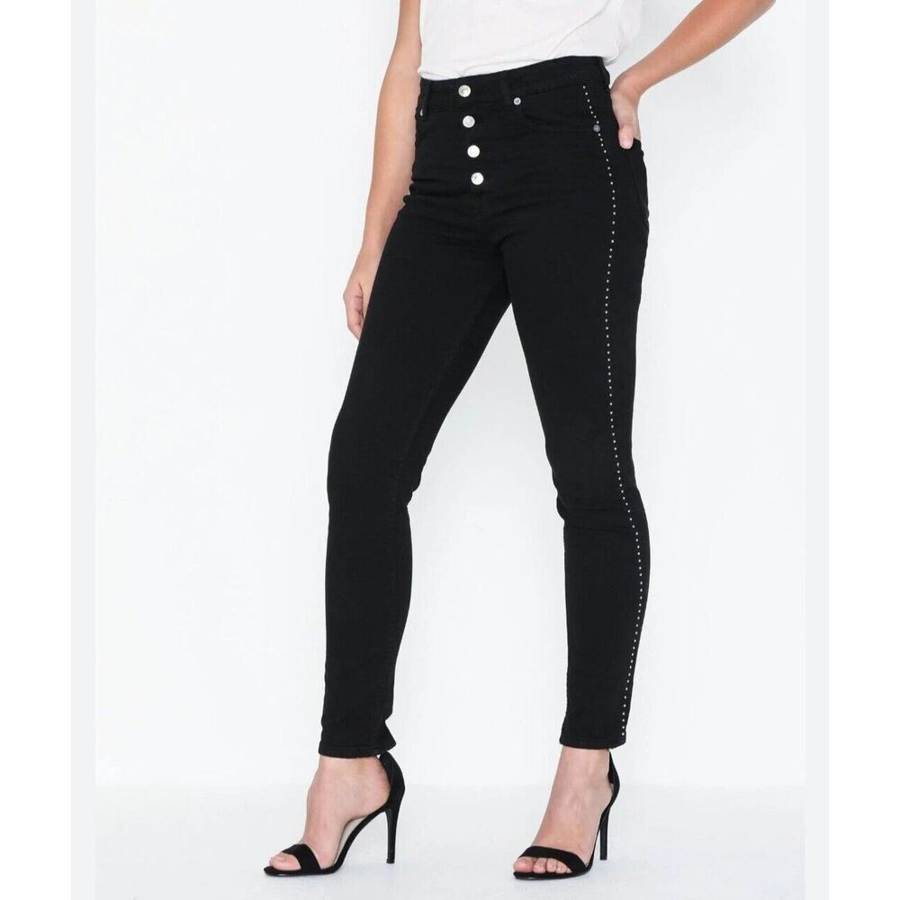 IRO Black Studded Jeans Womens Size 25 High Rise Skinny Ankle Exposed Button Fly